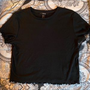 Forever 21 Lettuce Trim Crop Top (Black)